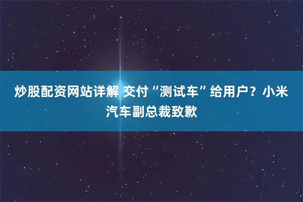 炒股配资网站详解 交付“测试车”给用户？小米汽车副总裁致歉